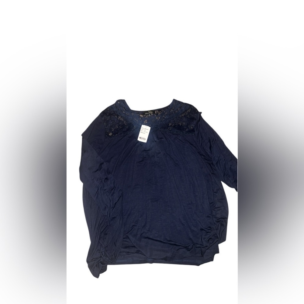 Susan Bitro size 2x boho top with bell sleeves, navy blue NWT